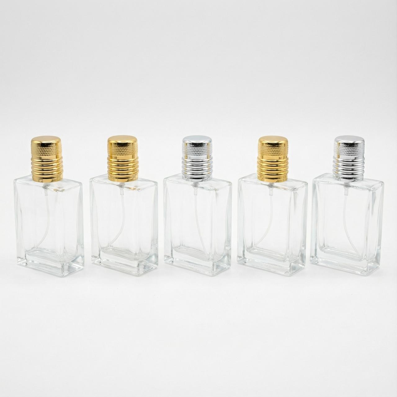 Flacon parfum vide 100 ml en verre transparent avec spray doré